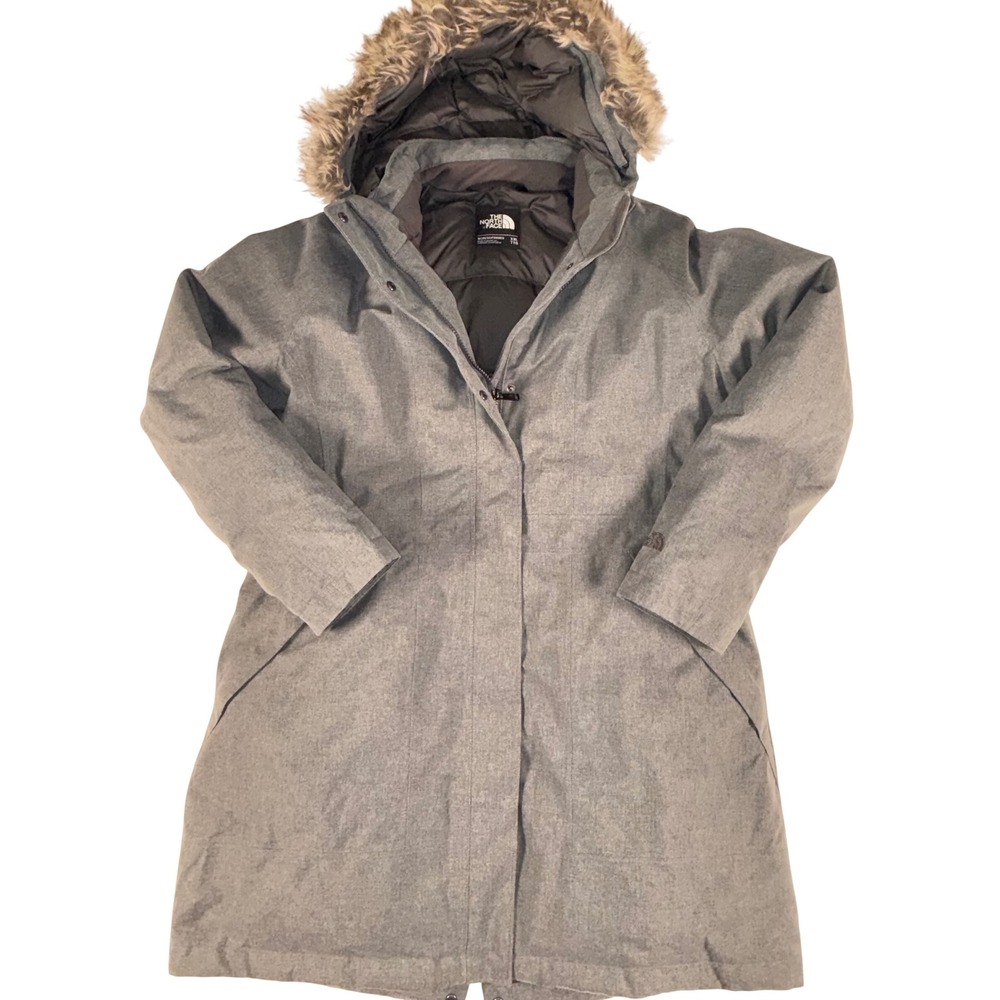 The North Face Women's Gray Hooded Parka with Faux Fur Trim